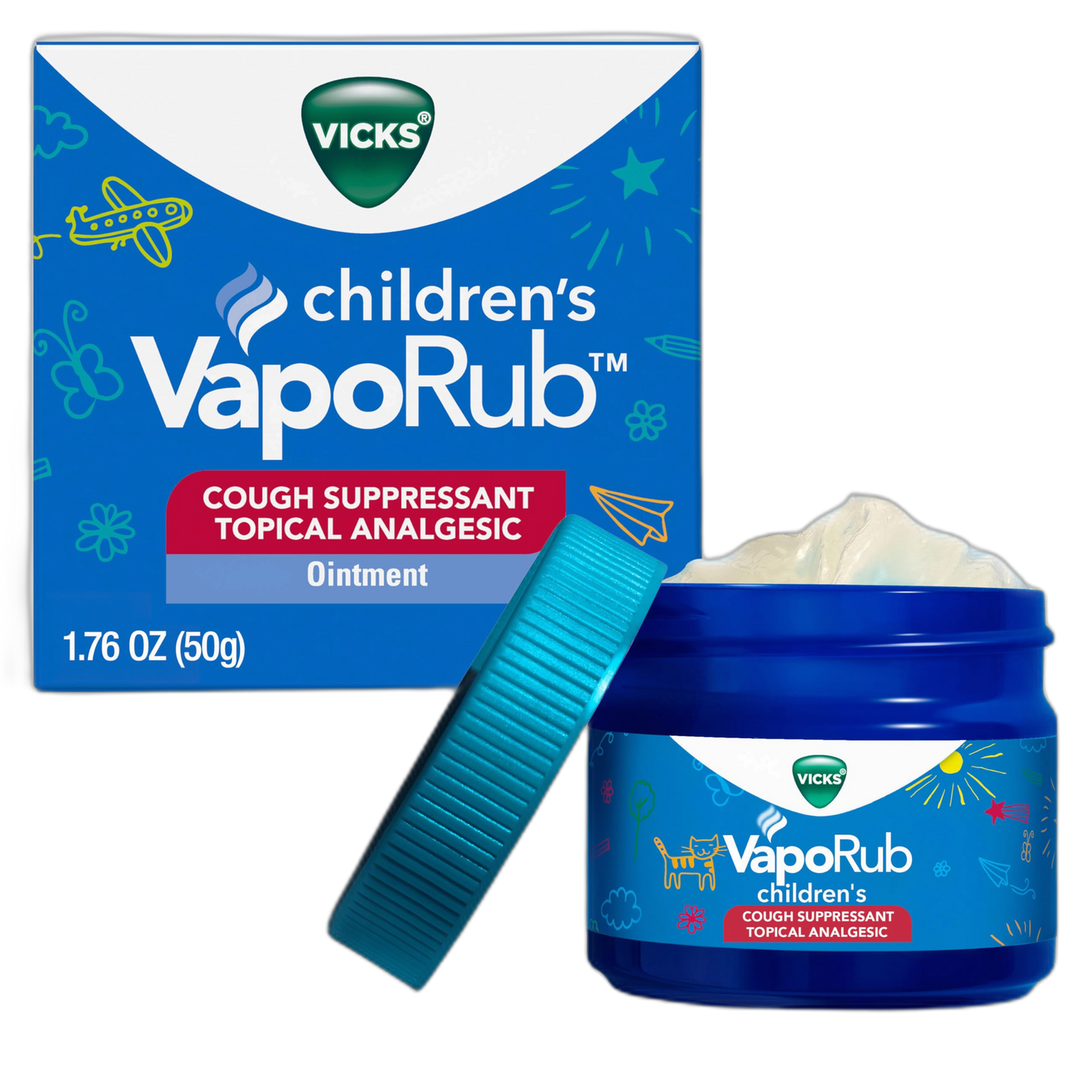 Vicks Children's VapoRub, Topical Cough Suppressant and Analgesic, Relieves Coughs and Minor Aches and Pains, Clinically Proven, Starts Working in Minutes for Fast Relief, For Children Ages 2+, 1.76oz