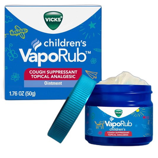 Vicks Children's VapoRub, Topical Cough Suppressant and Analgesic, Relieves Coughs and Minor Aches and Pains, Clinically Proven, Starts Working in Minutes for Fast Relief, For Children Ages 2+, 1.76oz