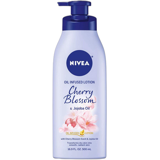 NIVEA Oil Infused Cherry Blossom and Jojoba Oil Body Lotion for Women, Fast-Absorbing and Non-Greasy Cherry Blossom Scented Lotion Moisturizes for 48 Hours, 16.9 Fl Oz Pump Bottle