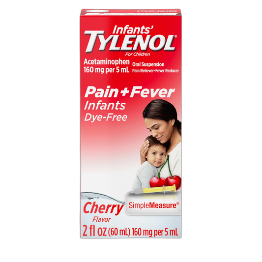 Infants' Tylenol Liquid Pain Relief and Fever Medicine, Oral Suspension, Dye-Free Acetaminophen for Sore Throat, Headache & Teething, Fever Reducer for Kids; Cherry Flavor, 2 fl. oz.; Pack of 1