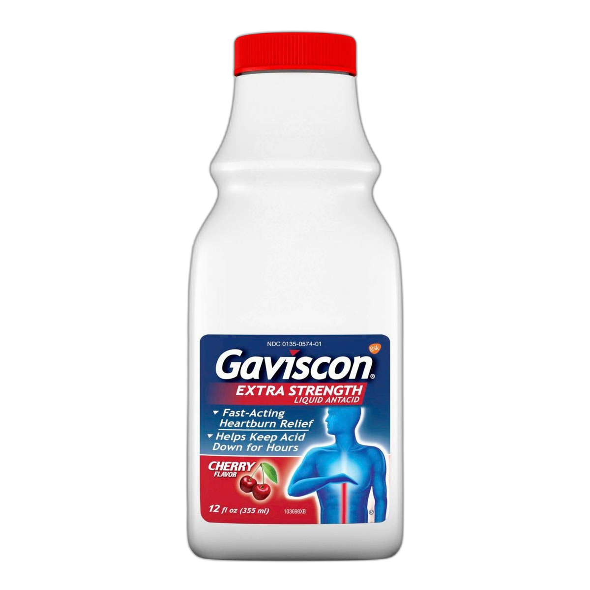 Gaviscon Liquid Antacid Extra Strength Cherry Flavor - 12 oz, Pack of 2