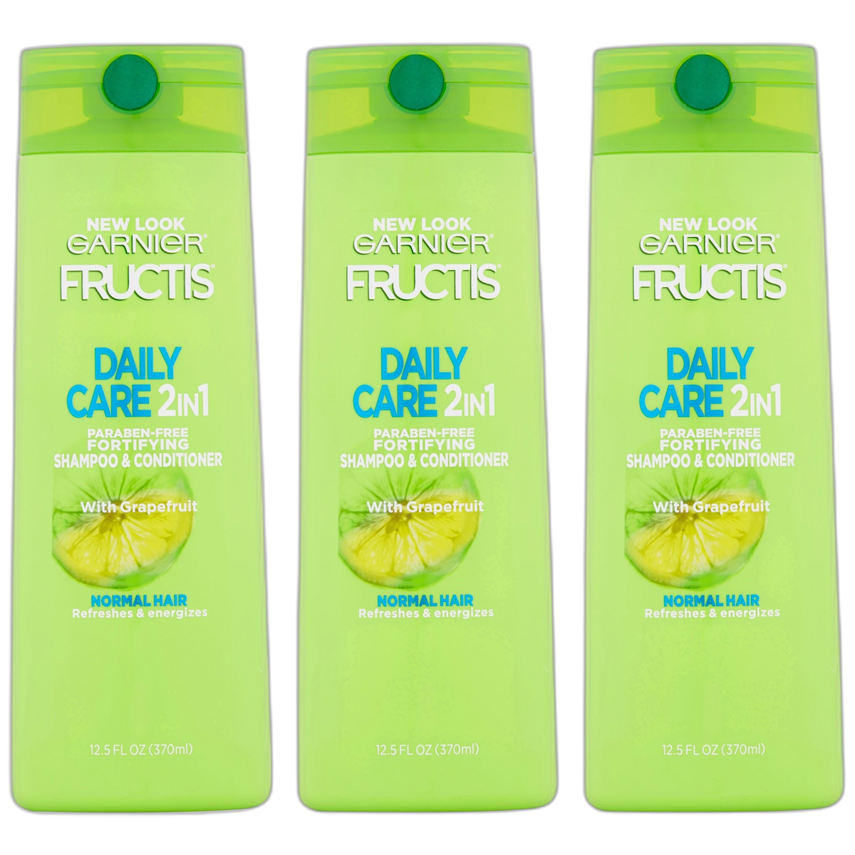 Garnier Fructis Haircare - Daily Care - 2 in 1 Shampoo & Conditioner - With Grapefruit - Net Wt. 12.5 FL OZ (370 mL) Per Bottle - Pack of 3 Bottles