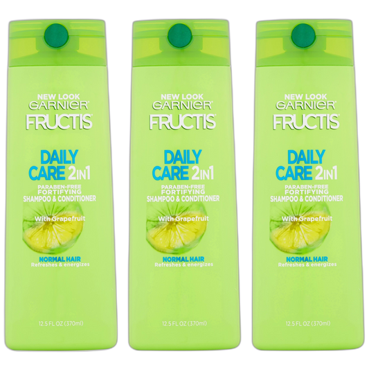 Garnier Fructis Haircare - Daily Care - 2 in 1 Shampoo & Conditioner - With Grapefruit - Net Wt. 12.5 FL OZ (370 mL) Per Bottle - Pack of 3 Bottles