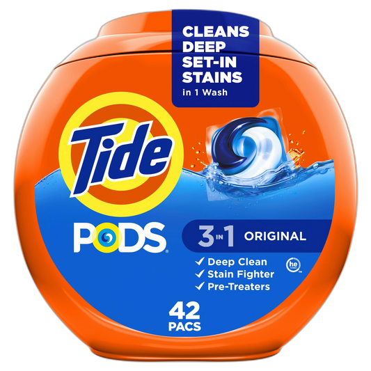 Tide PODS Laundry Detergent Pacs, 3-in-1 Stain Remover, Odor Fighter, Color Protector, 42 Count, HE compatible, Original Scent (Packaging May Vary)