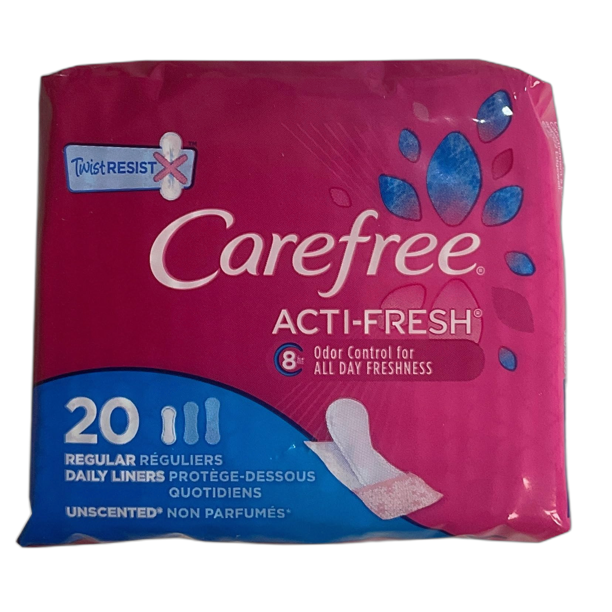Carefree Acti-Fresh Body Shape Pantiliners Regular Unscented - 20 Liners, Pack of 3