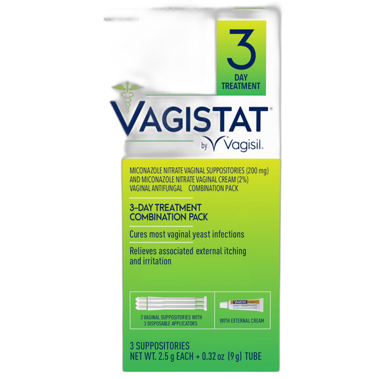 Vagistat 3 Day Yeast Infection Treatment for Women, Relieves External Itching and Irritation - 2% External Miconazole Nitrate Cream, 3 Disposable Suppositories & Applicators, by Vagisil (Pack of 1)