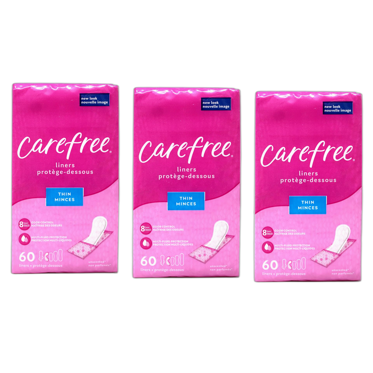 Carefree Acti-Fresh Body Shape Pantiliners Thin To Go Unscented - 60 Liners, Pack of 3