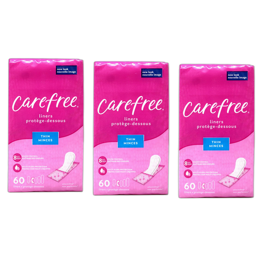 Carefree Acti-Fresh Body Shape Pantiliners Thin To Go Unscented - 60 Liners, Pack of 3