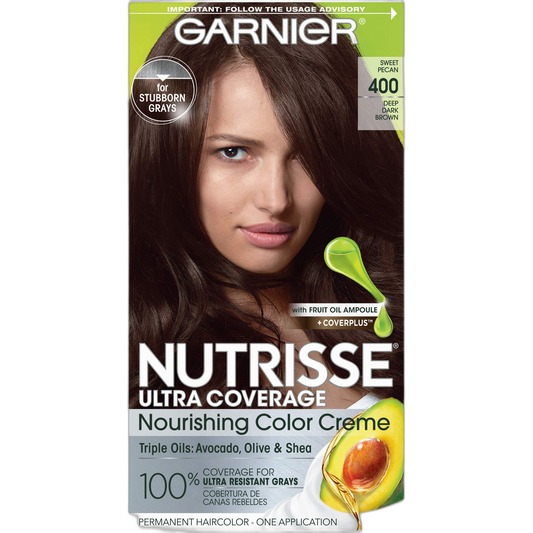 Garnier Nutrisse Ultra Coverage Hair Color, Deep Dark Brown (Sweet Pecan) 400 (Packaging May Vary), Pack of 1