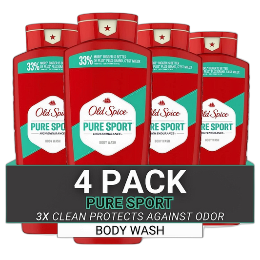 Old Spice Refreshing Body Wash for Men, High Endurance, 3X Defense, 24/7 Shower Fresh with Long Lasting Scent, Pure Sport Scent, 24 oz (Pack of 4)