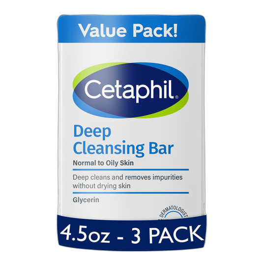 Cetaphil Bar Soap, Deep Cleansing Face and Body Bar, Pack of 3, For Dry to Normal, Sensitive Skin, Soap Free, Hypoallergenic, Paraben Free, Fragrance Free, Removes Makeup, Dirt and Oil