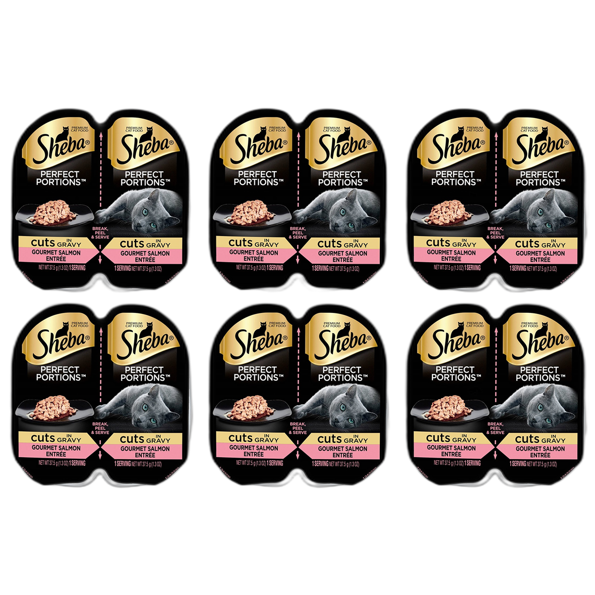 Sheba Perfect Portions Premium Cat Food - Cuts In Gravy - Gourmet Salmon Entrée - Net Wt. 2.6 OZ Per Container - Pack of 6 Containers