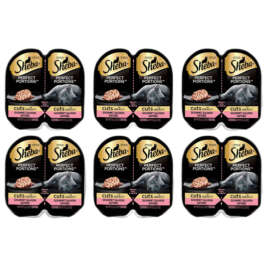 Sheba Perfect Portions Premium Cat Food - Cuts In Gravy - Gourmet Salmon Entrée - Net Wt. 2.6 OZ Per Container - Pack of 6 Containers