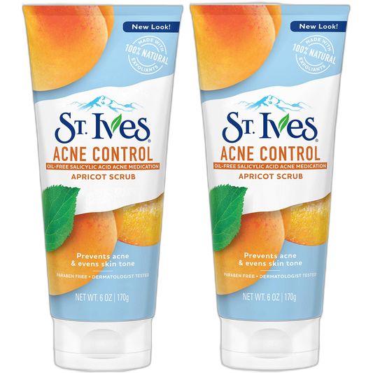 St. Ives Acne Control Face Scrub Apricot, Minimize Pores, Prevent Acne and Blemishes, With Salicylic Acid ,100% Natural Exfoliants, 6 oz, Twin Pack