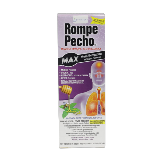 Rompe Pecho MAX, Multisymptom Severe Cold and Flu Syrup, 8 FL Oz, Bottle
