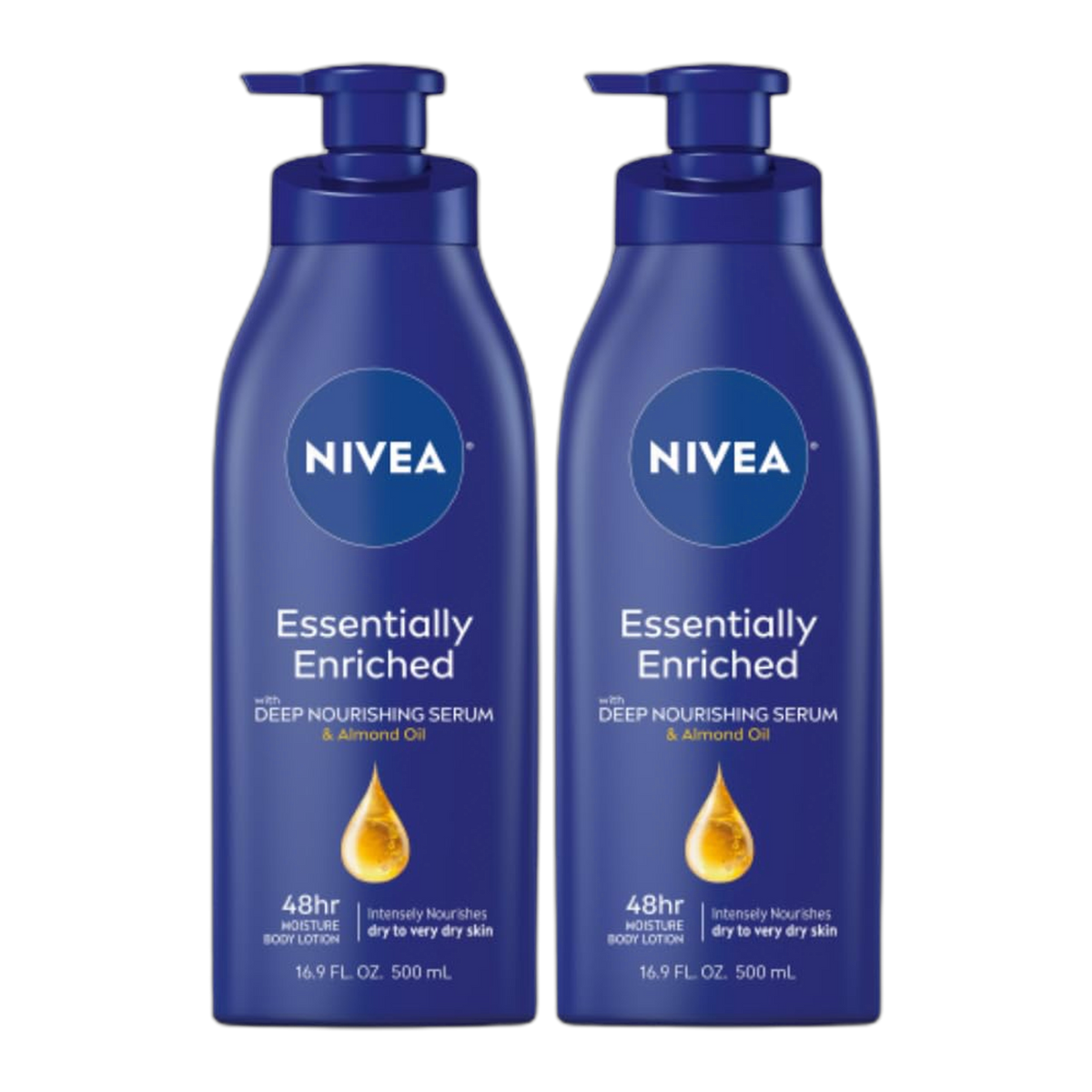 NIVEA Essentially Enriched Body Lotion for Dry Skin, Pack of 2, 16.9 Fl Oz Pump Bottles