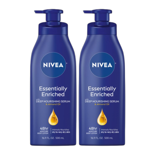 NIVEA Essentially Enriched Body Lotion for Dry Skin, Pack of 2, 16.9 Fl Oz Pump Bottles