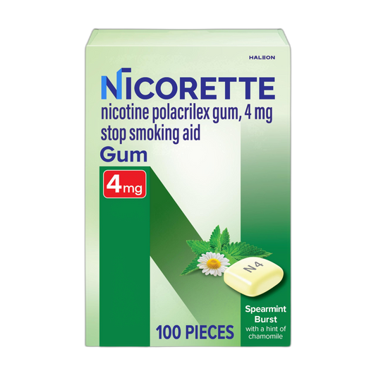 Nicorette 4mg Nicotine Gum to Quit Smoking - Spearmint Burst Flavored Stop Smoking Aid, 100 Count