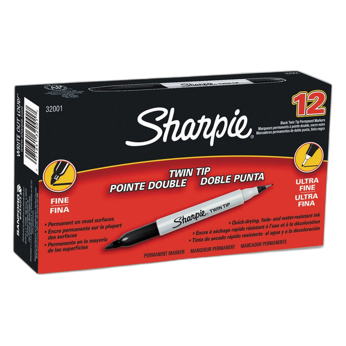 Sharpie Twin-Tip Permanent Marker, Black (Ultra-Fine and Fine Tip) - (Pack of 2)