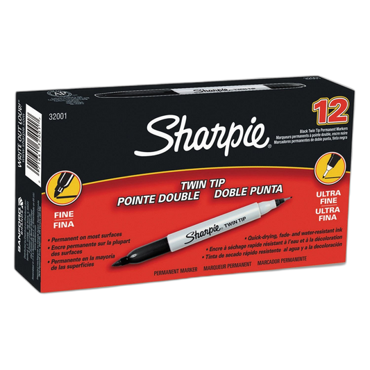 Sharpie Twin-Tip Permanent Marker, Black (Ultra-Fine and Fine Tip) - (Pack of 2)