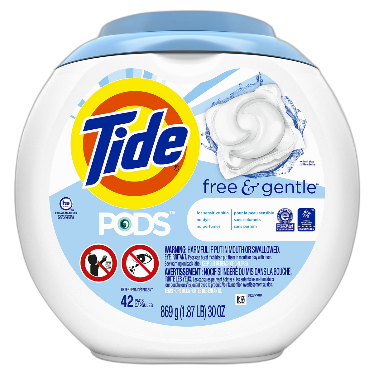 Tide Pods Liquid Detergent Pacs, Free & Gentle, 42 Count (Pack of 4) (Packaging May Vary)