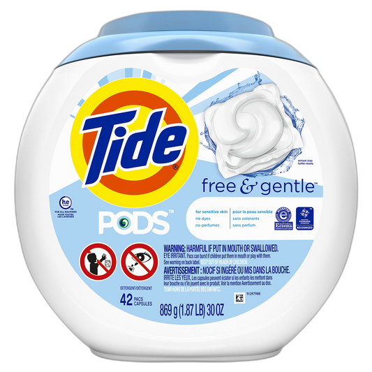 Tide Pods Liquid Detergent Pacs, Free & Gentle, 42 Count (Pack of 4) (Packaging May Vary)