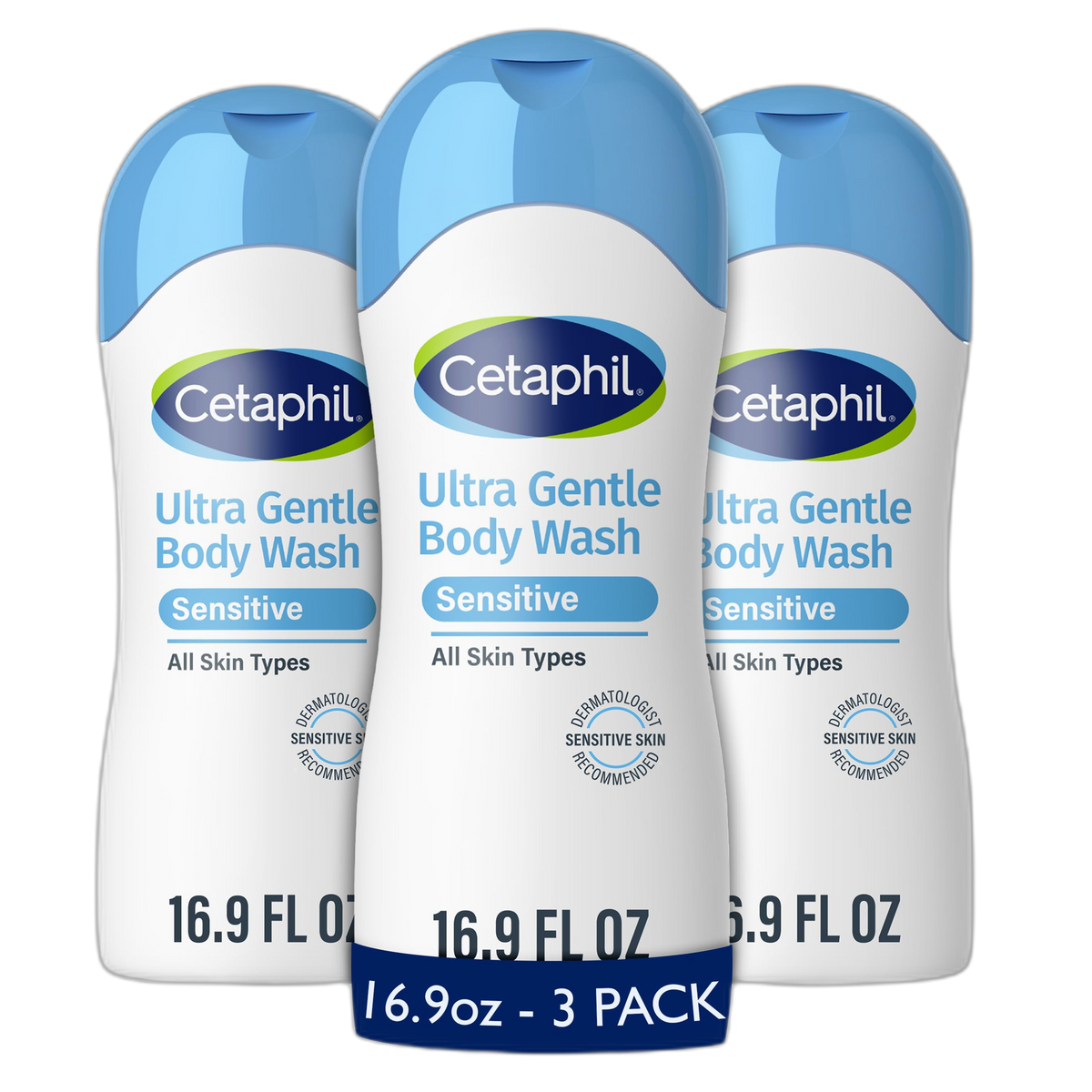 Cetaphil Ultra Gentle Refreshing Body Wash, For Dry to Normal, Sensitive Skin, 16.9oz Pack of 3, Aloe Vera, Calendula, Vitamin B5, Hypoallergenic, Paraben Free, Fragrance Free, Dermatologist Tested