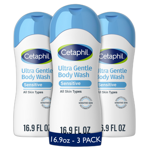 Cetaphil Ultra Gentle Refreshing Body Wash, For Dry to Normal, Sensitive Skin, 16.9oz Pack of 3, Aloe Vera, Calendula, Vitamin B5, Hypoallergenic, Paraben Free, Fragrance Free, Dermatologist Tested