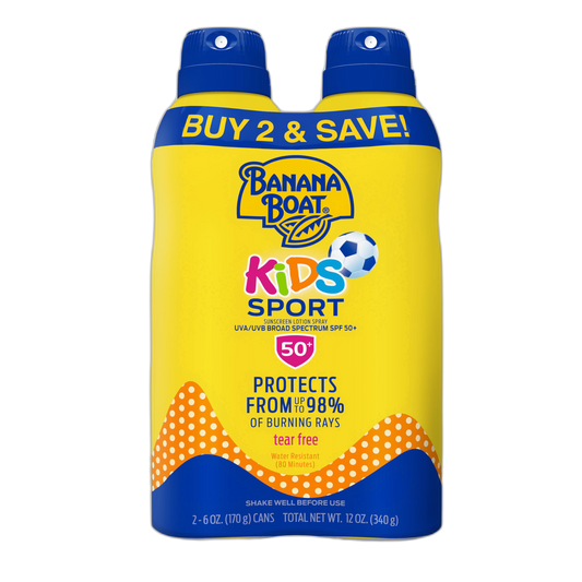 Banana Boat Sport Kids Sunscreen Spray SPF 50, Twin Pack | Spray Sunscreen for Kids, Childrens Sunblock SPF 50, Oxybenzone-Free, 6oz each