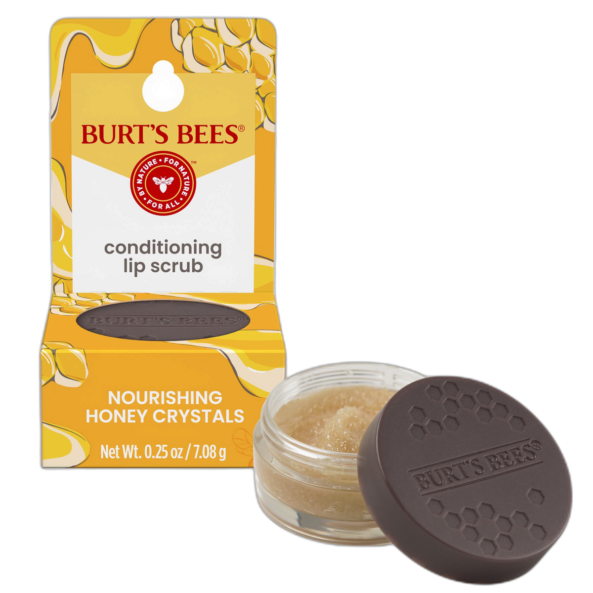 Burt's Bees Conditioning Honey Lip Scrub, Exfoliates & Conditions Dry Lips, with Honey Crystals, Use with Overnight Intense Treatment, Natural Origin Care, 0.25 oz.