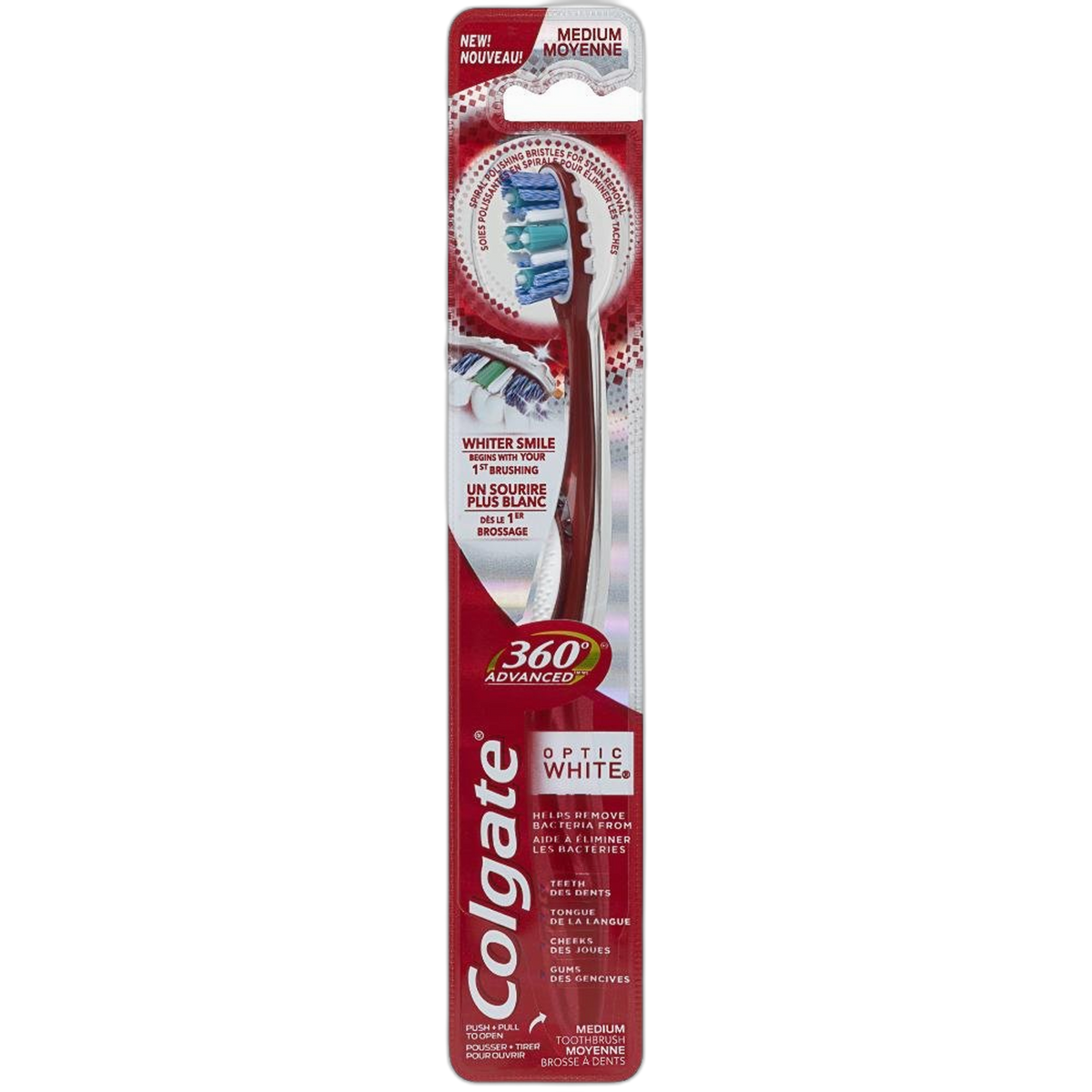 Colgate 360 Optic White Toothbrush, Medium, 1 Count