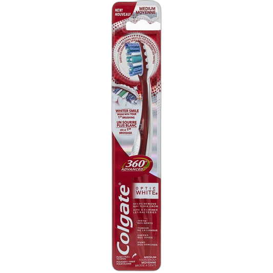 Colgate 360 Optic White Toothbrush, Medium, 1 Count