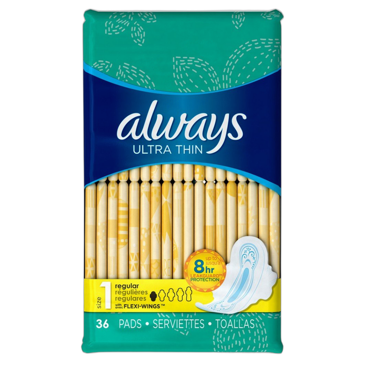 Always Pads Ultra Thin Size 1-36 Count Regular, 36 Count(Pack of 3)