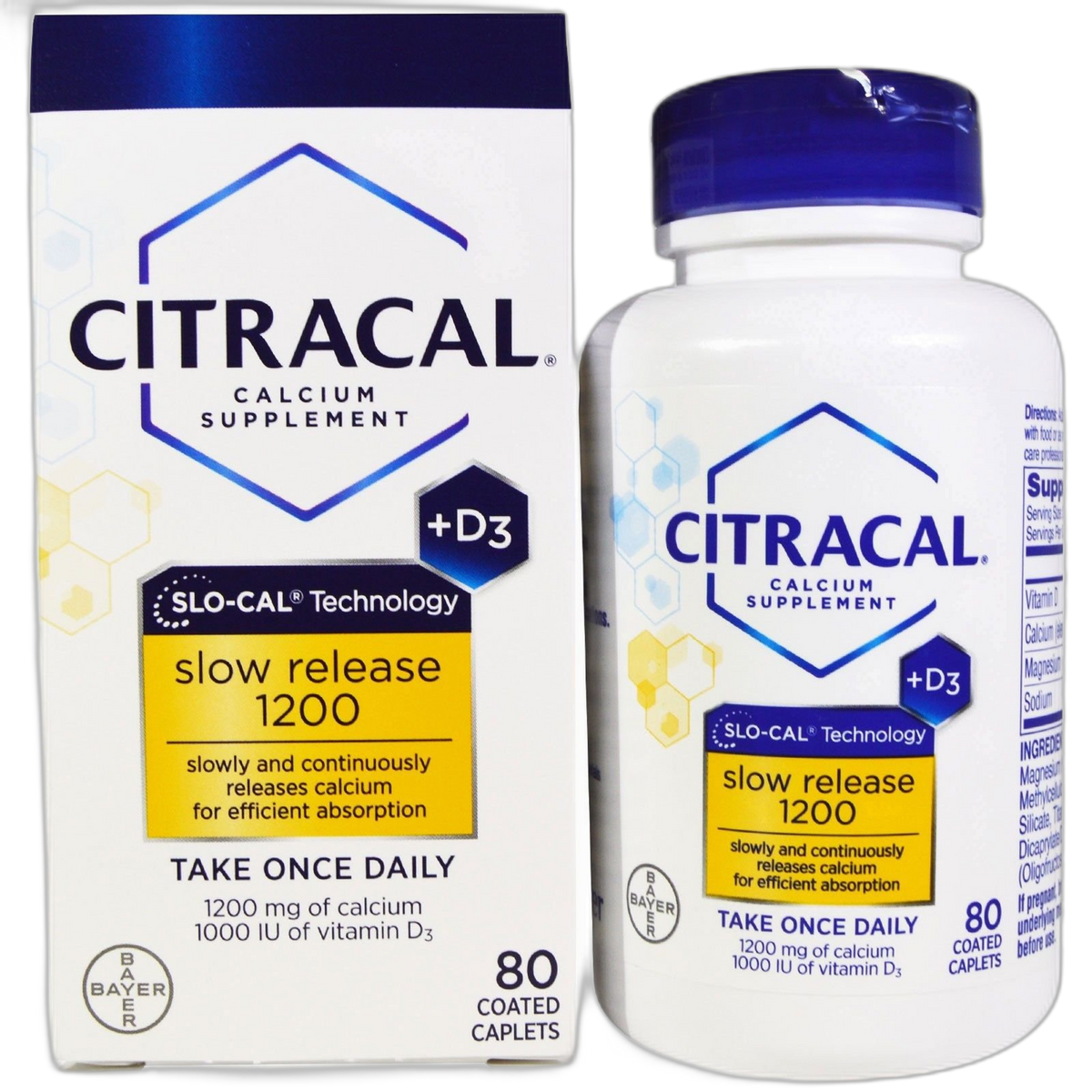 Citracal Calcium Slow Release 1200 + D3 Supplement Coated Caplets - 80 ct, Pack of 3