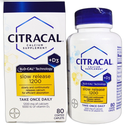 Citracal Calcium Slow Release 1200 + D3 Supplement Coated Caplets - 80 ct, Pack of 3