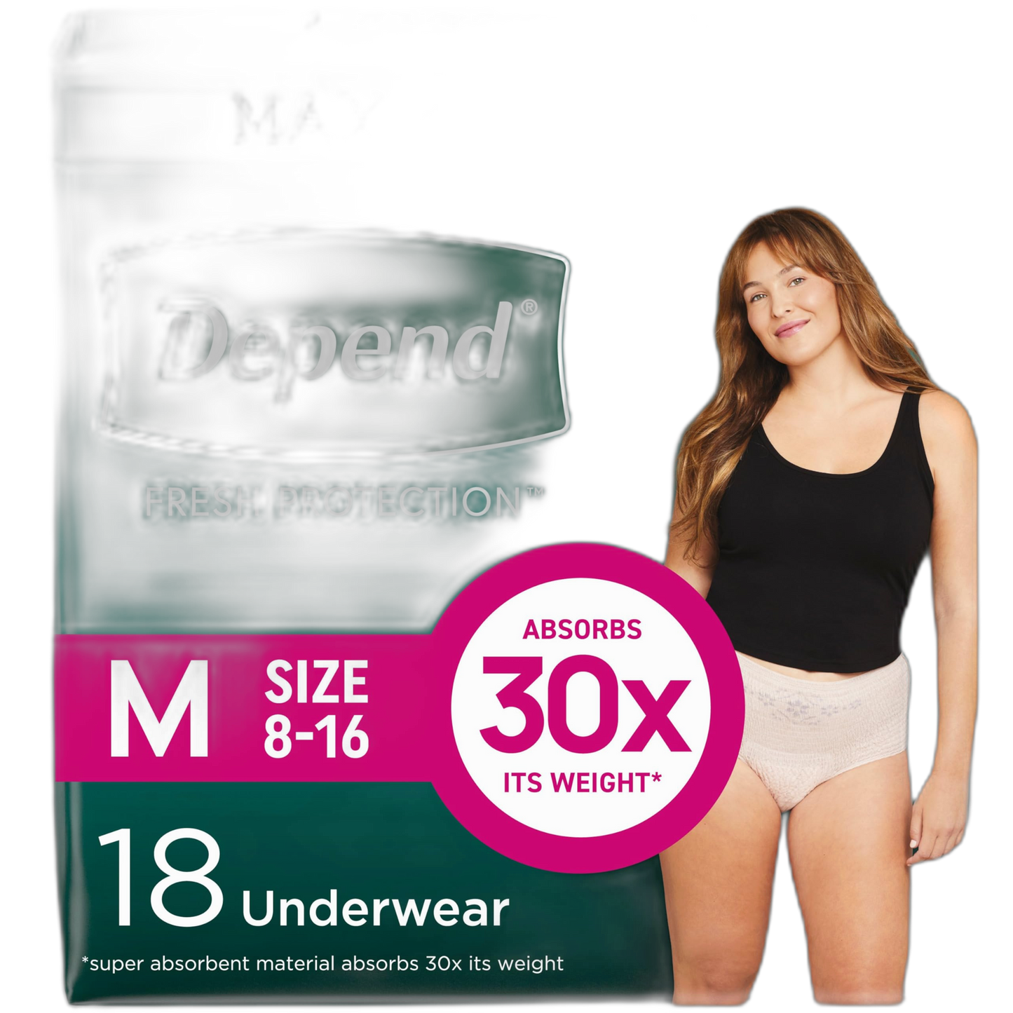Depend Fresh Protection Adult Incontinence & Postpartum Bladder Leak Underwear for Women, Disposable, Maximum, Medium, Blush, 18 Count, Packaging May Vary