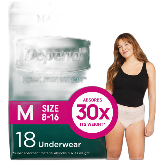 Depend Fresh Protection Adult Incontinence & Postpartum Bladder Leak Underwear for Women, Disposable, Maximum, Medium, Blush, 18 Count, Packaging May Vary