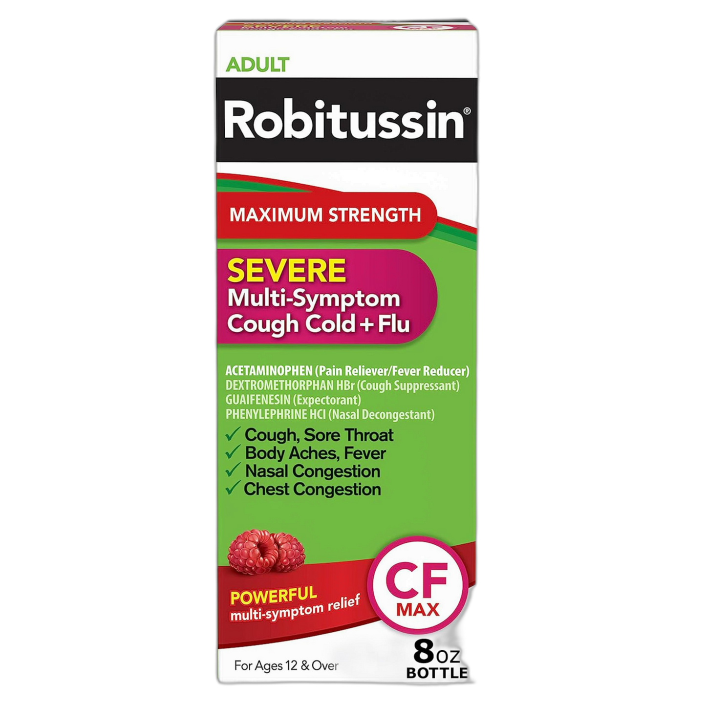 Robitussin CF Max, Severe Multi-Symptom Relief from Cough, Cold, and Flu - Adult Formula, 8 Fl oz.