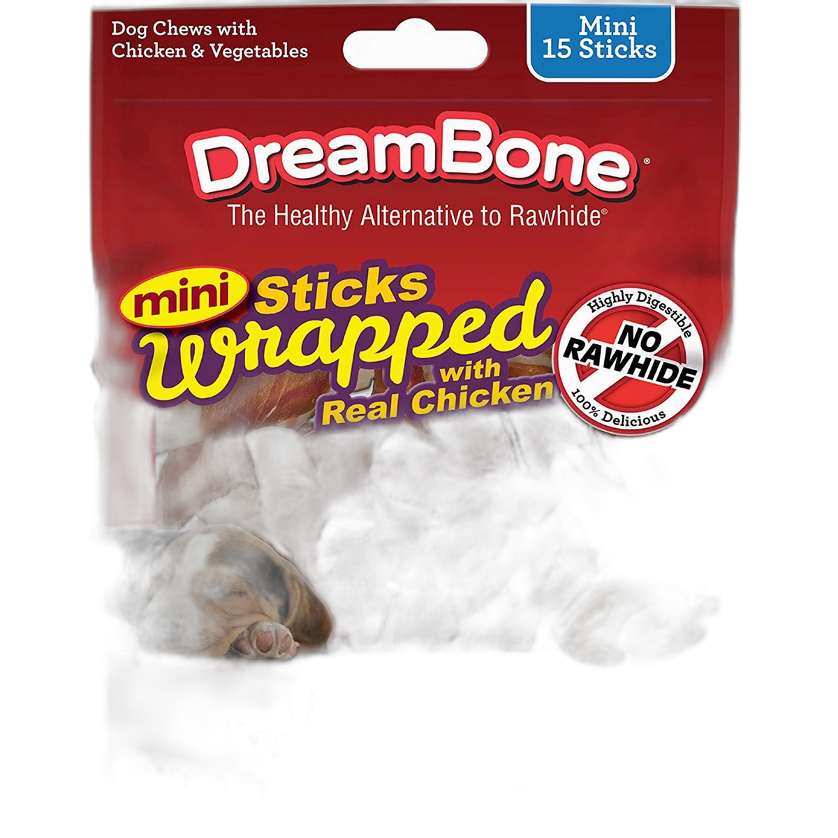 DreamBone Mini Sticks Wrapped With Real Chicken, Rawhide Free Dog Chew Sticks, 15 Count