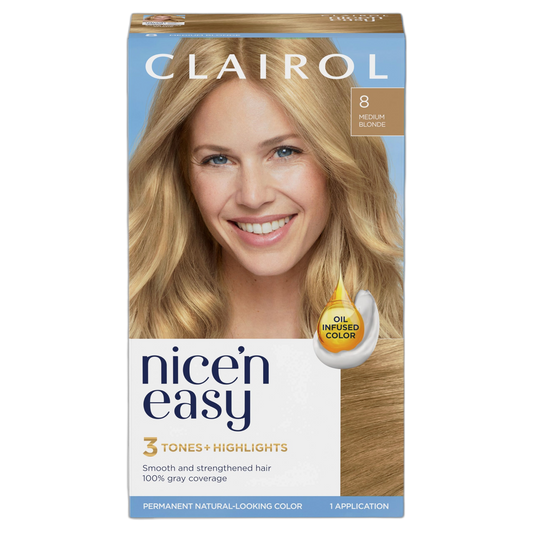 Clairol Nice'n Easy Permanent Hair Dye, 8 Medium Blonde Hair Color, Pack of 1