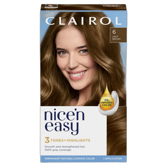 Clairol Nice'n Easy Permanent Hair Dye, 6 Light Brown Hair Color, Pack of 1
