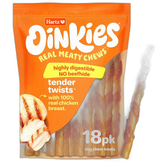 Hartz Oinkies Tender Twists with Real Chicken Breast Rawhide-Free Dog Treats, Highly Digestible Dog Chews, 18 Count