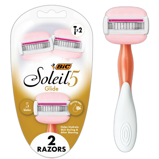 BIC Soleil Glide Disposable Razors for Women, 5 Blades With Shea Butter Moisture Bars For a Smooth Glide, 2 Piece Razor Set