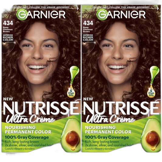 Garnier Hair Color Nutrisse Nourishing Creme, 434 Deep Chestnut Brown (Chocolate Chestnut) Permanent Hair Dye, 2 Count (Packaging May Vary)