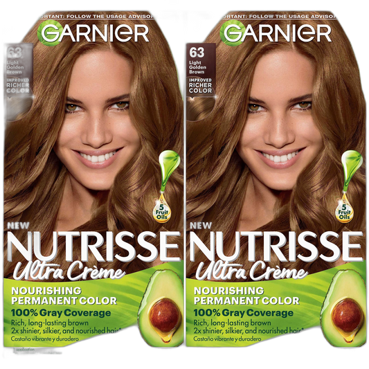 Garnier Hair Color Nutrisse Nourishing Creme, 63 Light Golden Brown (Brown Sugar) Permanent Hair Dye, 2 Count (Packaging May Vary)