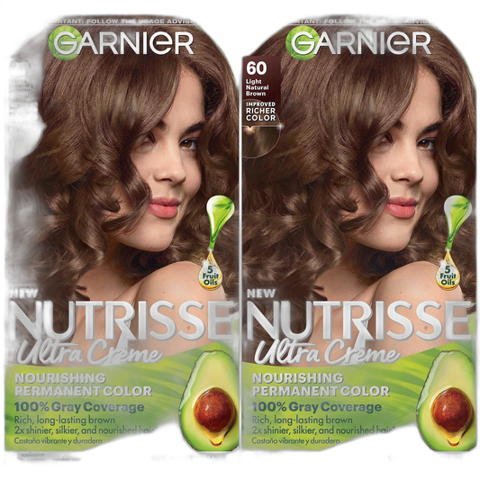Garnier Hair Color Nutrisse Nourishing Creme, 60 Light Natural Brown (Acorn) Permanent Hair Dye, 2 Count (Packaging May Vary)