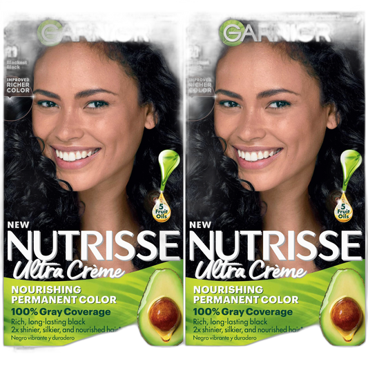 Garnier Hair Color Nutrisse Nourishing Creme, 11 Blackest Black (Peppercorn) Permanent Hair Dye, 2 Count (Packaging May Vary)