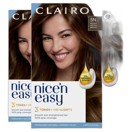 Clairol Nice'n Easy Permanent Hair Dye, 5N Medium Neutral Brown Hair Color, Pack of 3