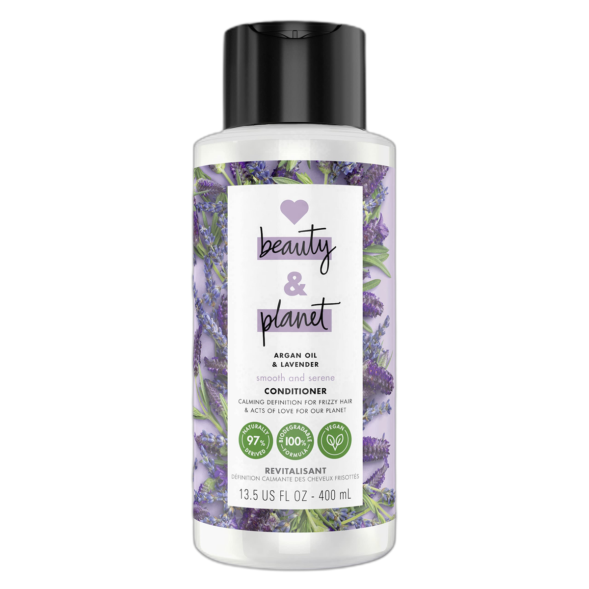 Love Beauty and Planet Smooth & Serene 100% Biodegradable Conditioner Moisture Conditioner For Frizz Control Argan Oil & Lavender Vegan Conditioner 0% Silicones, Parabens, And Dyes 13.5 oz