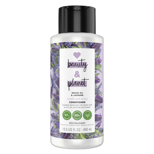 Love Beauty and Planet Smooth & Serene 100% Biodegradable Conditioner Moisture Conditioner For Frizz Control Argan Oil & Lavender Vegan Conditioner 0% Silicones, Parabens, And Dyes 13.5 oz
